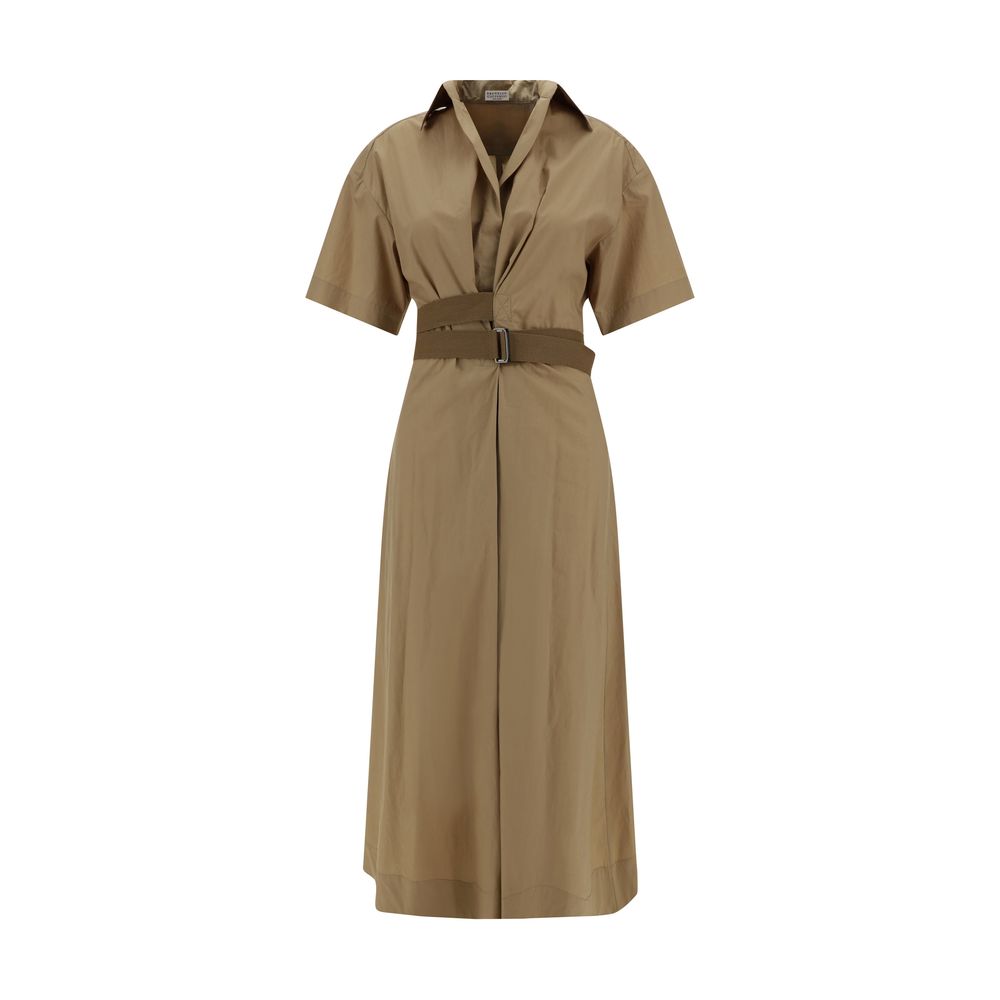 Brown Cotton Casual Dress 