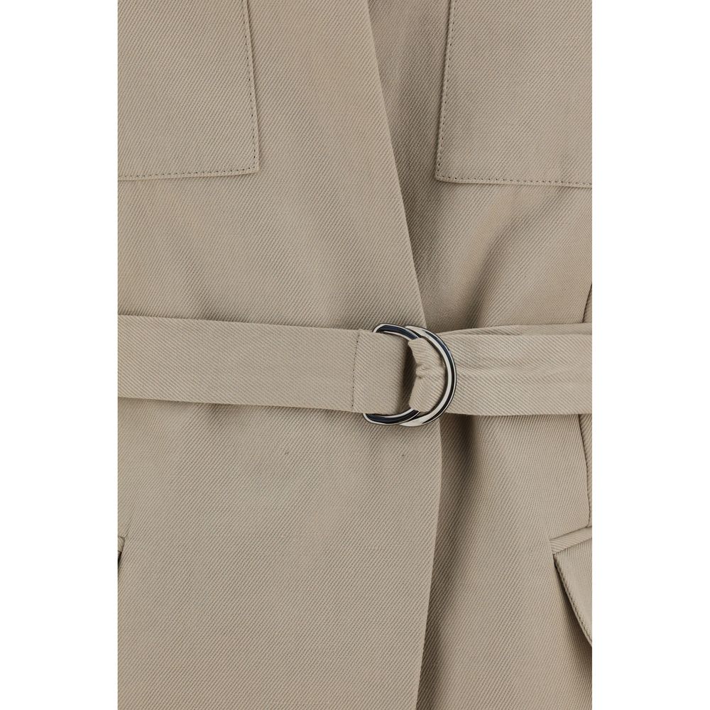Beige Cotton Sleveless Jacket 