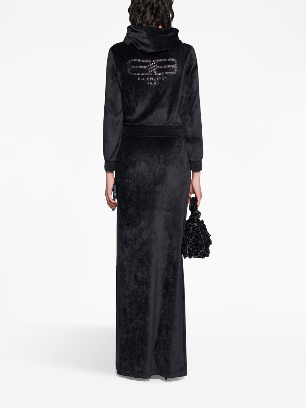 Balenciaga Crystal Embellished Velvet Zip-Up Hoodie