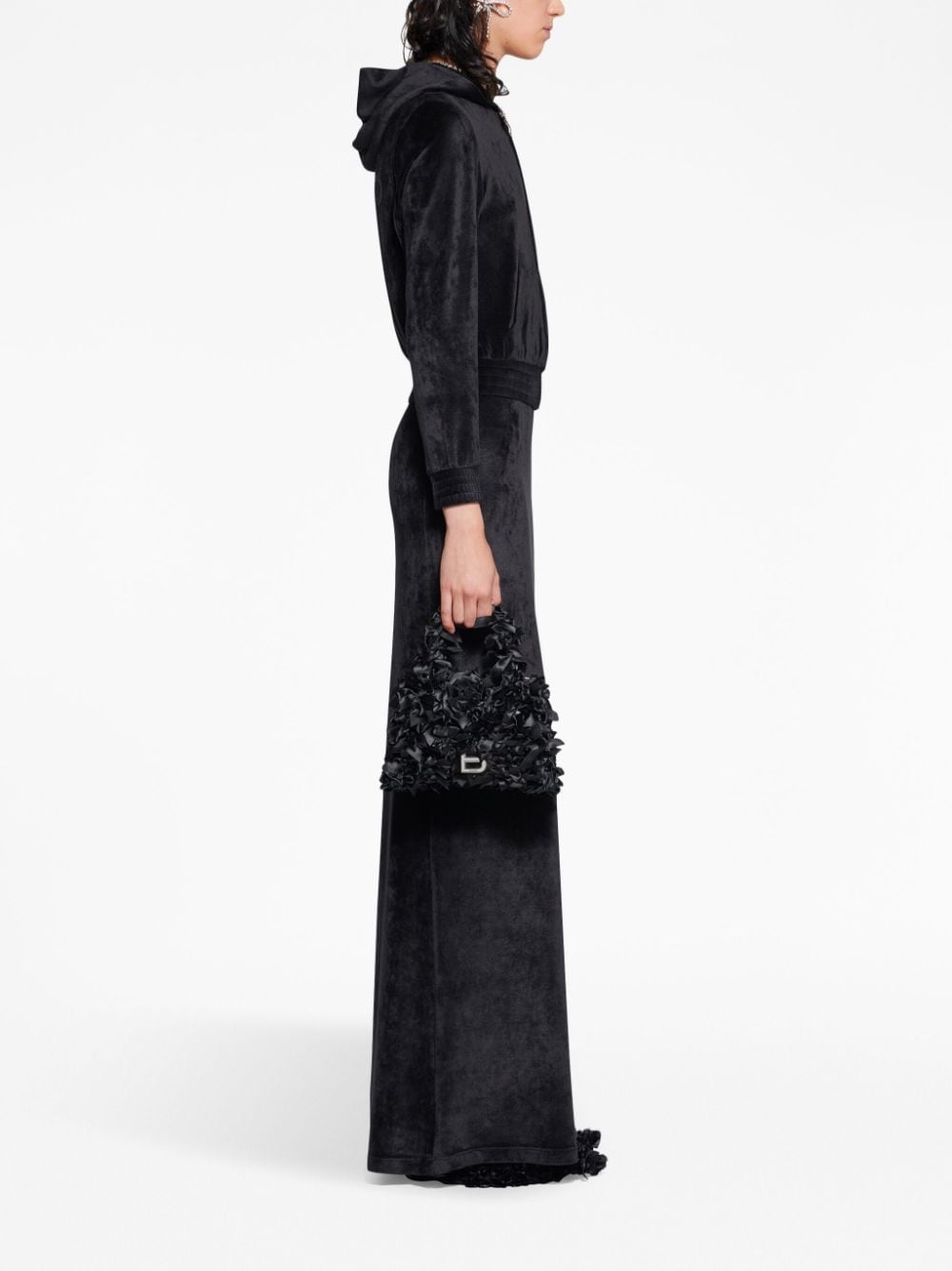 Balenciaga Crystal Embellished Velvet Zip-Up Hoodie
