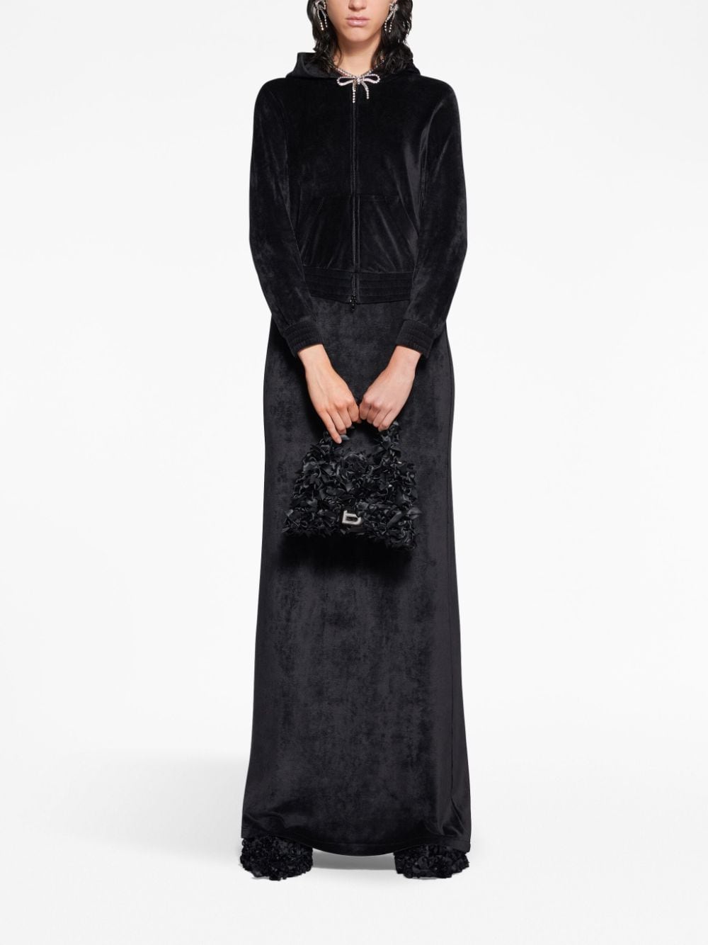 Balenciaga Crystal Embellished Velvet Zip-Up Hoodie