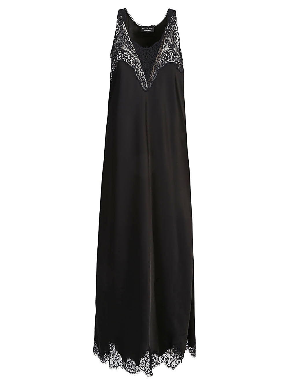 Balenciaga Lace Trim Long Length Sleeveless V-Neckline Dress
