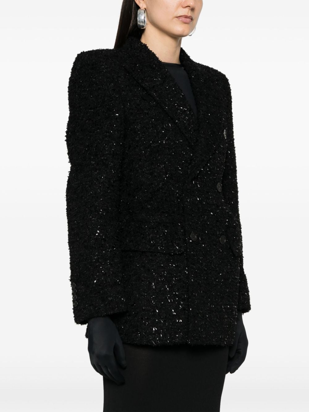 Balenciaga Hourglass Tweed-Texture Padded-Shoulder Wool-Blend Blazer