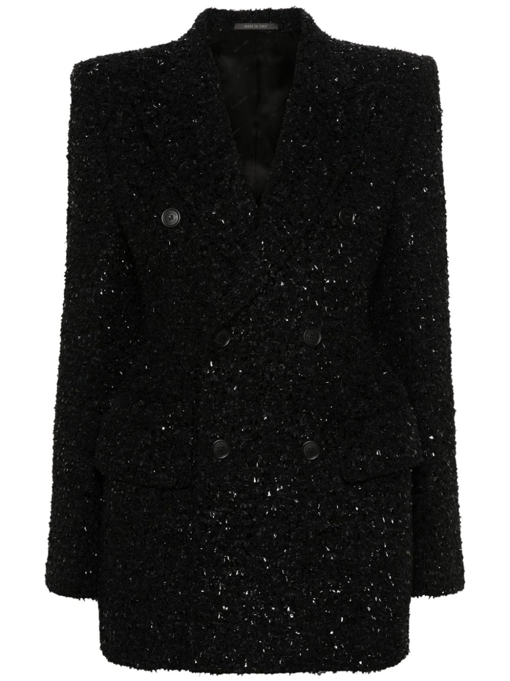 Balenciaga Hourglass Tweed-Texture Padded-Shoulder Wool-Blend Blazer