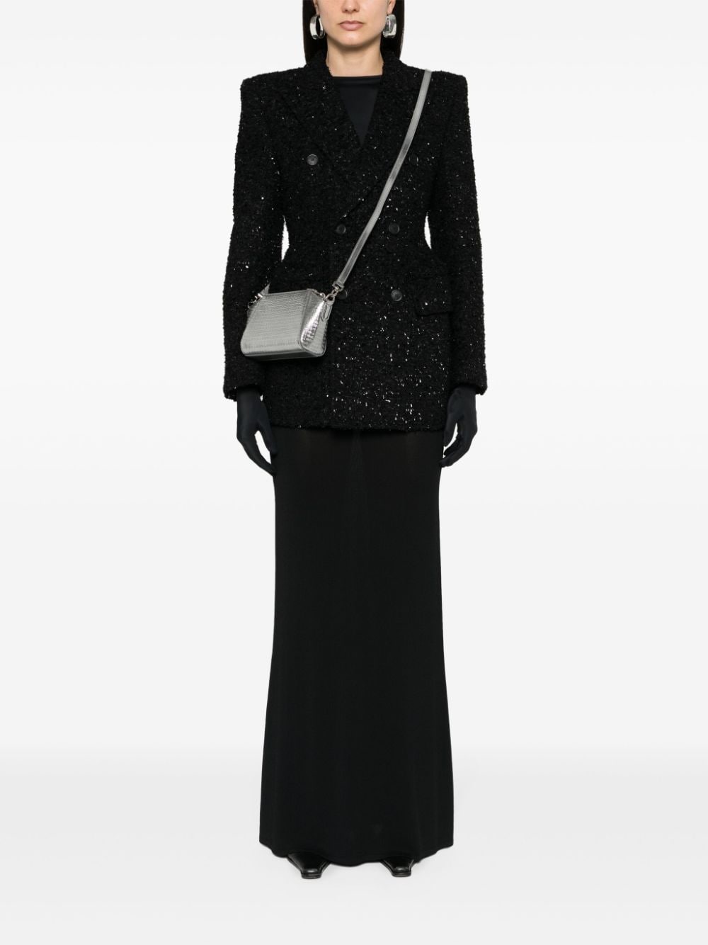 Balenciaga Hourglass Tweed-Texture Padded-Shoulder Wool-Blend Blazer