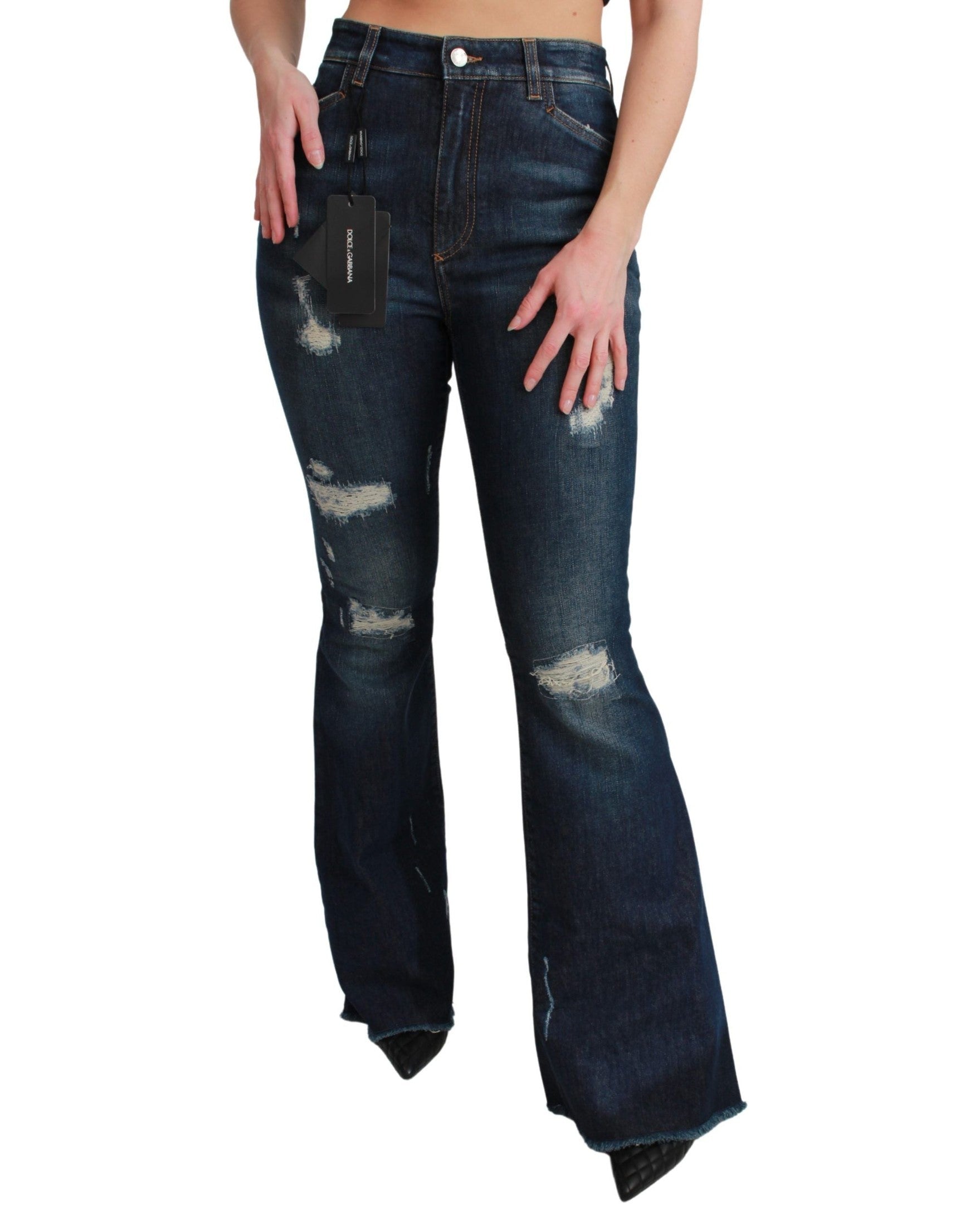Dolce & Gabbana Blue Denim Cotton Stretch Flared Jeans