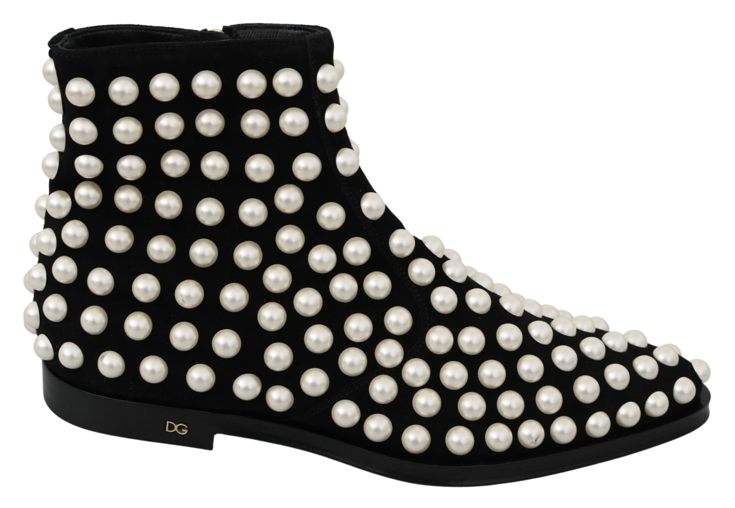 Dolce & Gabbana Chic Suede Ankle Boots With Black Pearls