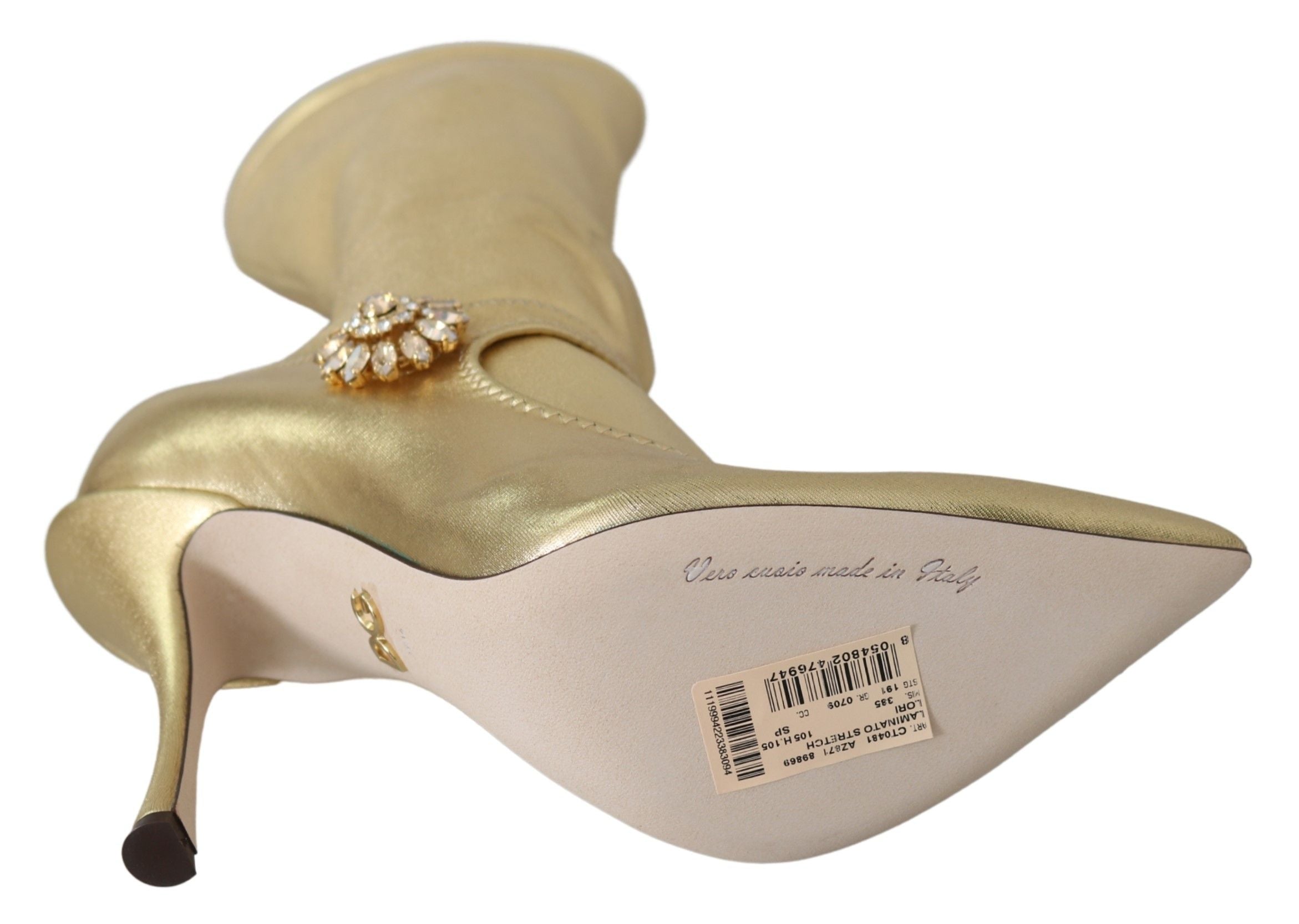 Dolce & Gabbana Elegant Ankle Boots Socks With Gold Rhinestones