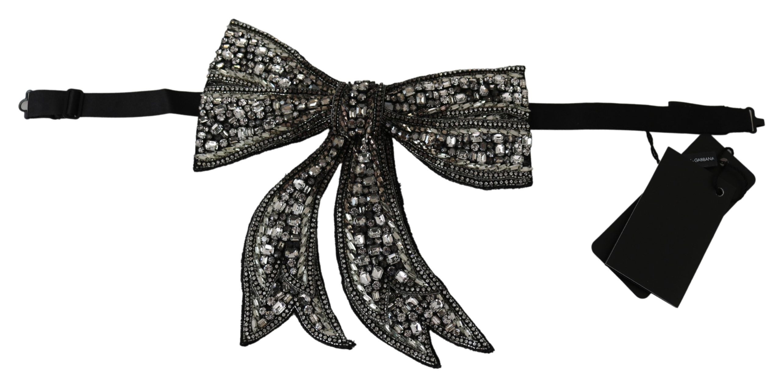 Dolce & Gabbana -Tone Silk Crystal Bow Silver Tie