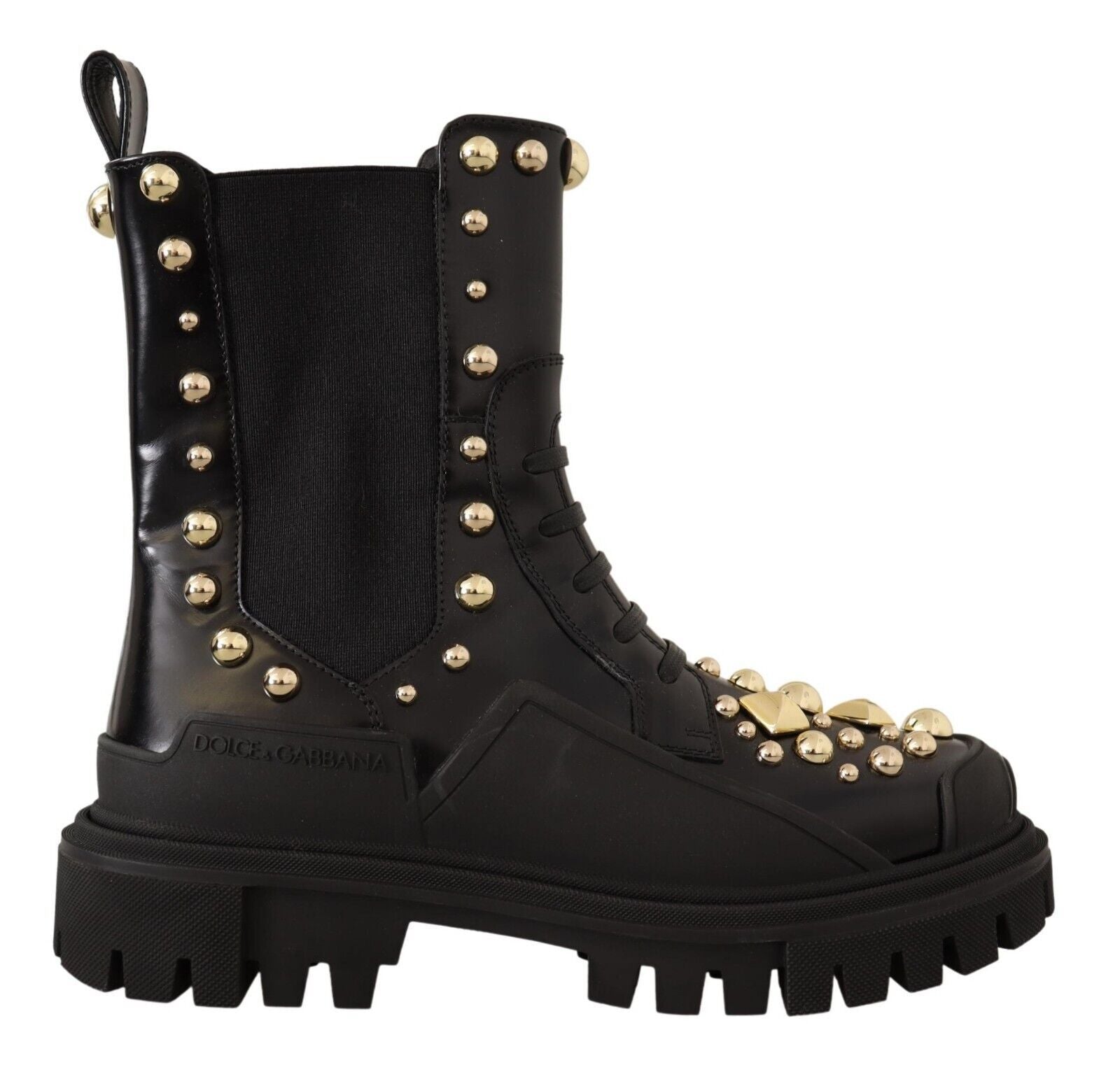 Dolce & Gabbana Studded Leather Combat Boots With Embroidery
