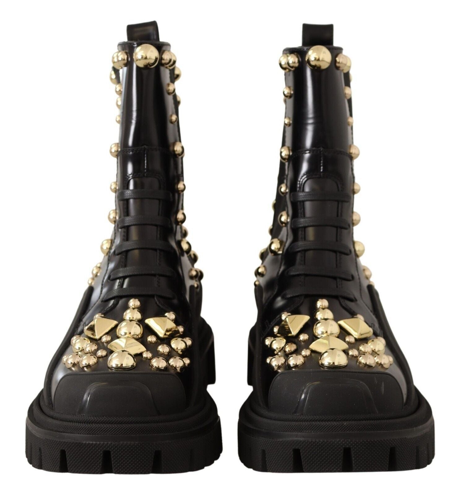 Dolce & Gabbana Studded Leather Combat Boots With Embroidery