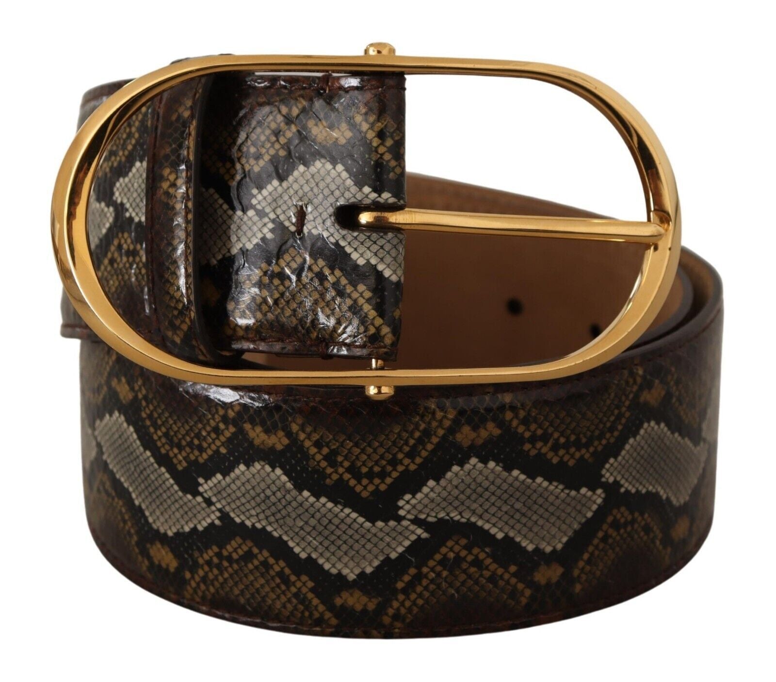 Dolce & Gabbana Gold Leather Elegant Oval Buckle Belt