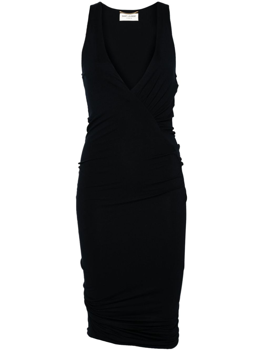 Saint Laurent Ruched V-Neck Mini Dress