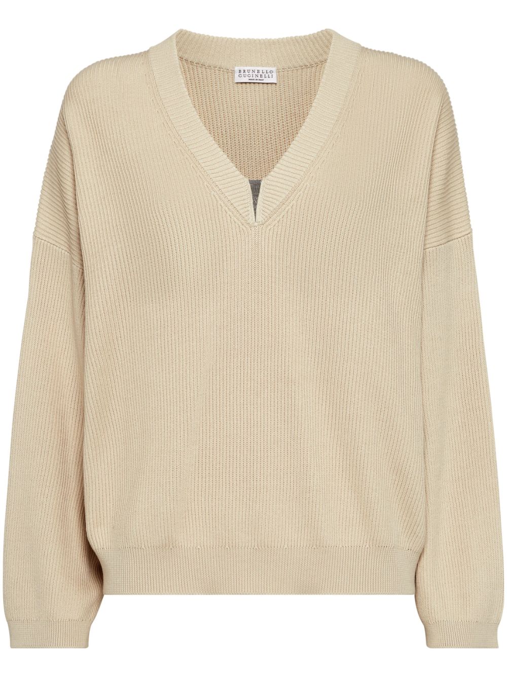 Brunello Cucinelli Cotton English Rib Sweater With Shiny Detail