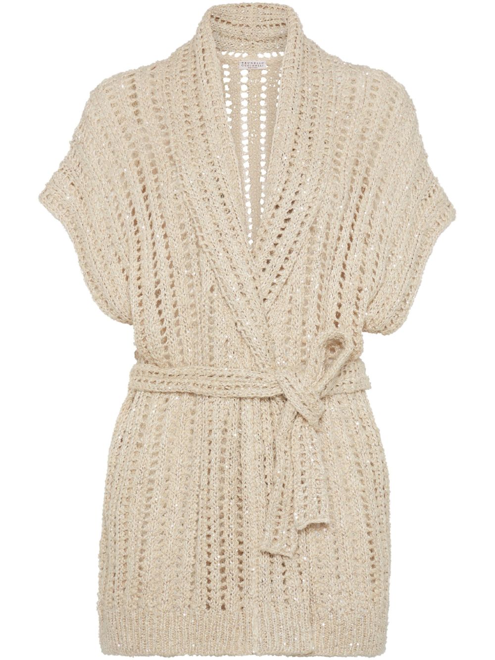 Brunello Cucinelli Dazzling Silk And Linen Openwork Rib Cardigan