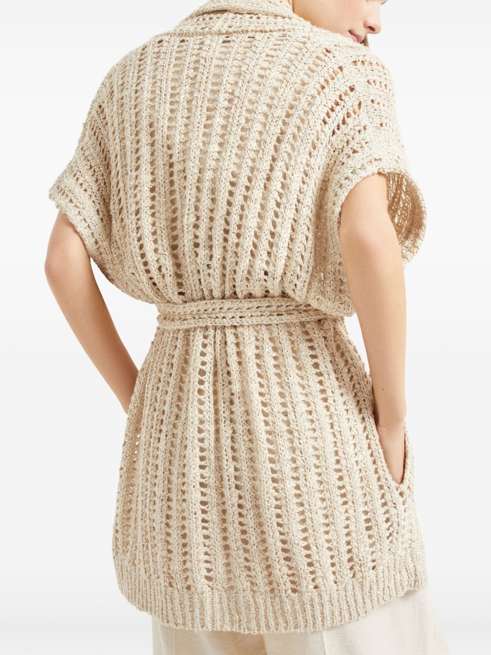 Brunello Cucinelli Dazzling Silk And Linen Openwork Rib Cardigan