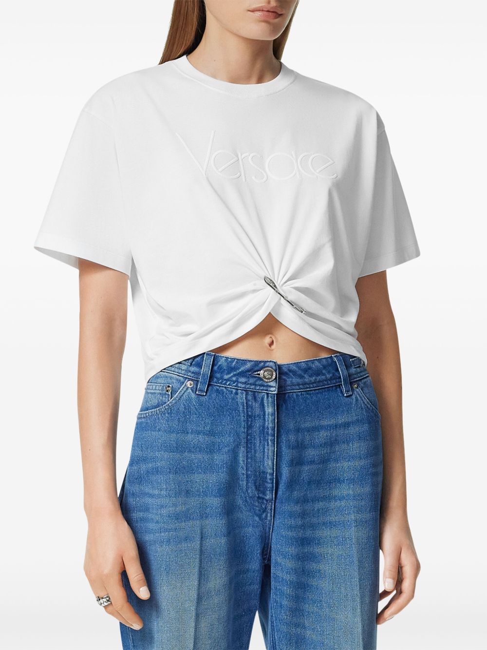 Versace Logo-Embroidered T-Shirt White