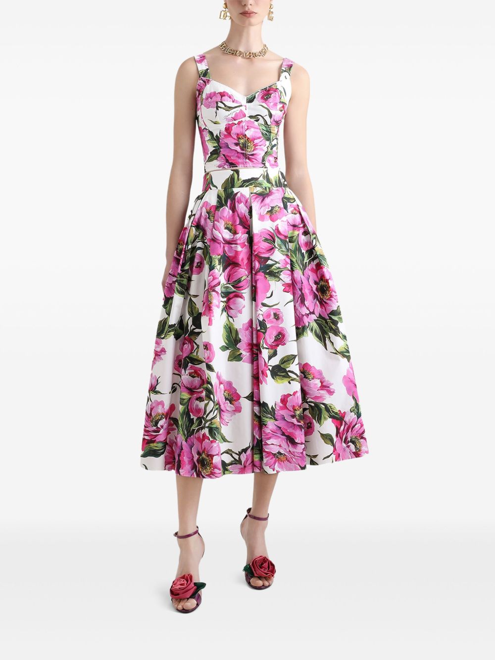 Dolce & Gabbana Cotton Peony Print Bustier Top