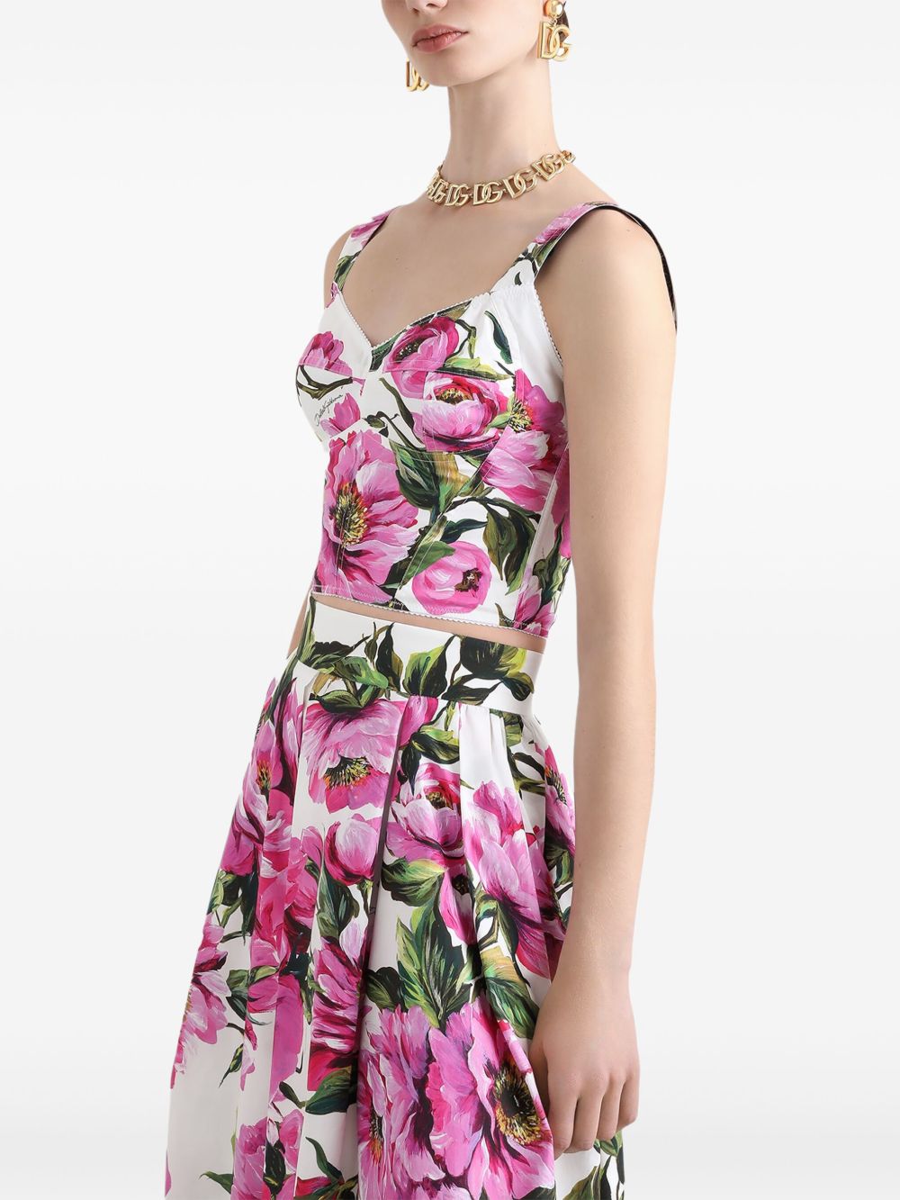 Dolce & Gabbana Cotton Peony Print Bustier Top