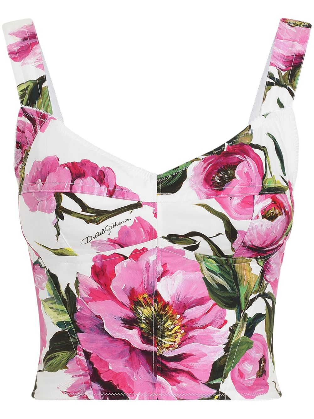 Dolce & Gabbana Cotton Peony Print Bustier Top
