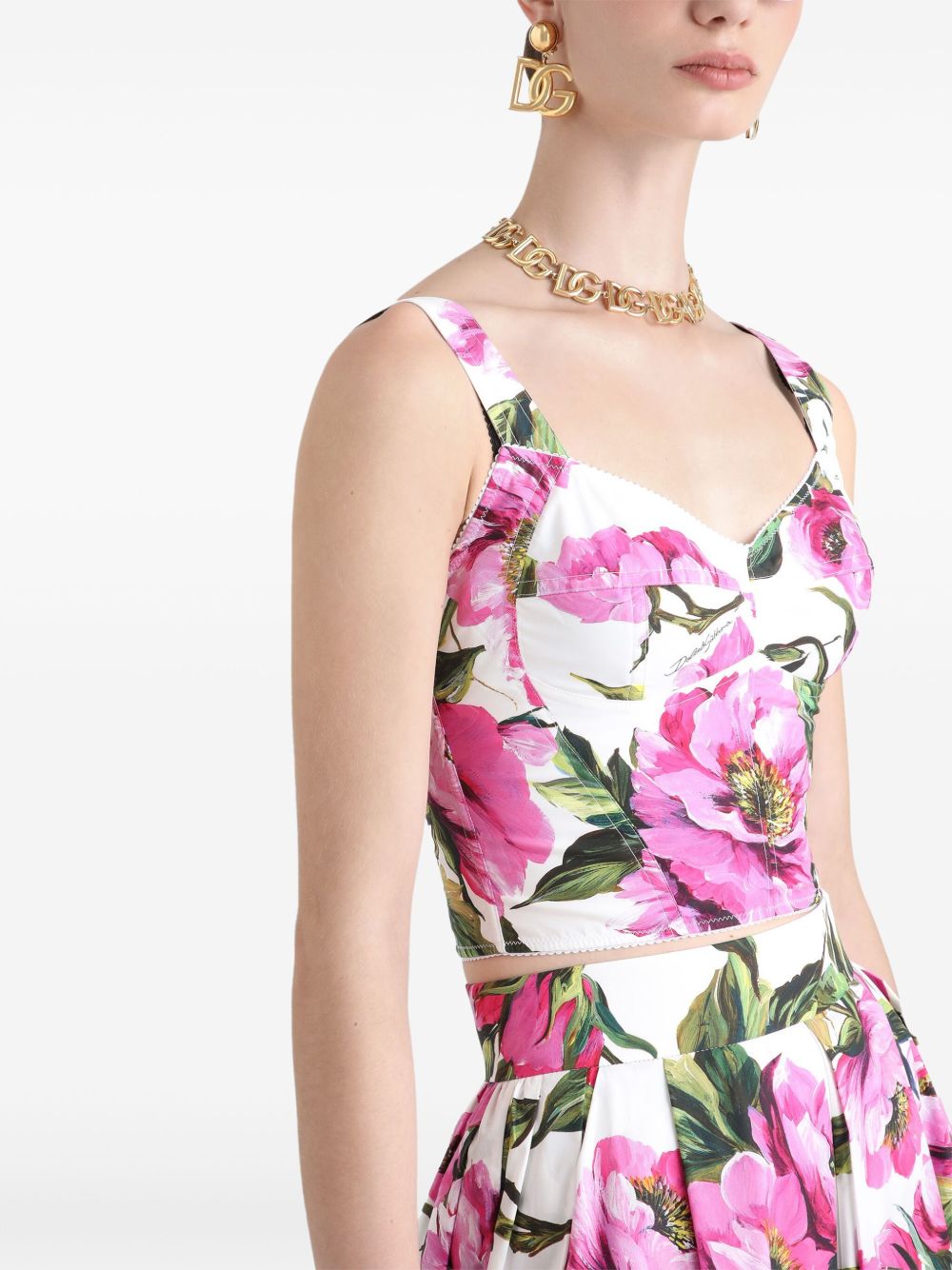 Dolce & Gabbana Cotton Peony Print Bustier Top