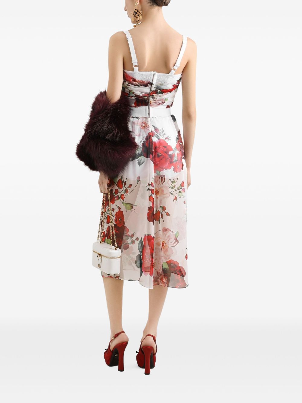 Dolce & Gabbana Rose Print Bustier Top In Marquisette And Chiffon