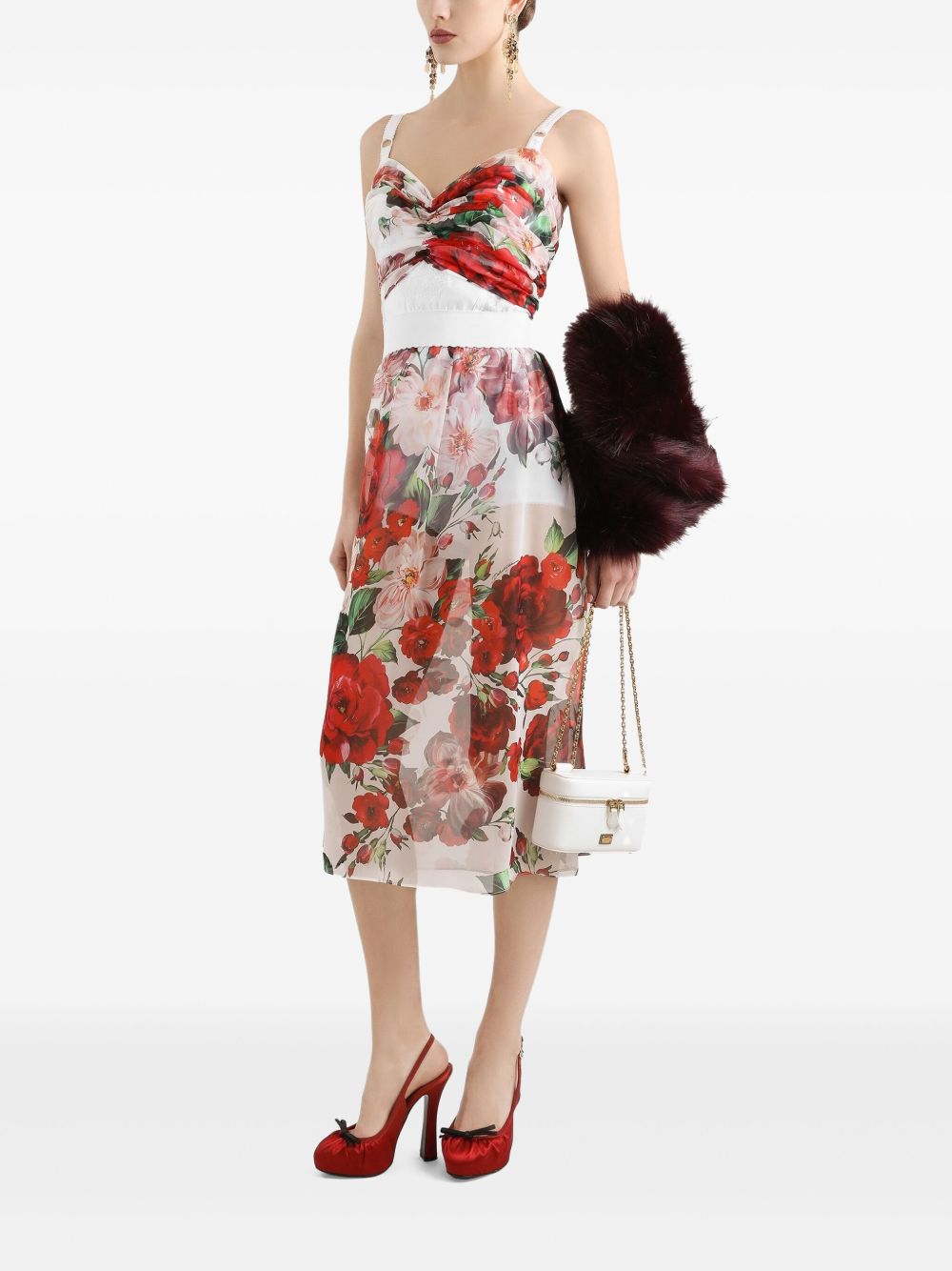 Dolce & Gabbana Rose Print Bustier Top In Marquisette And Chiffon