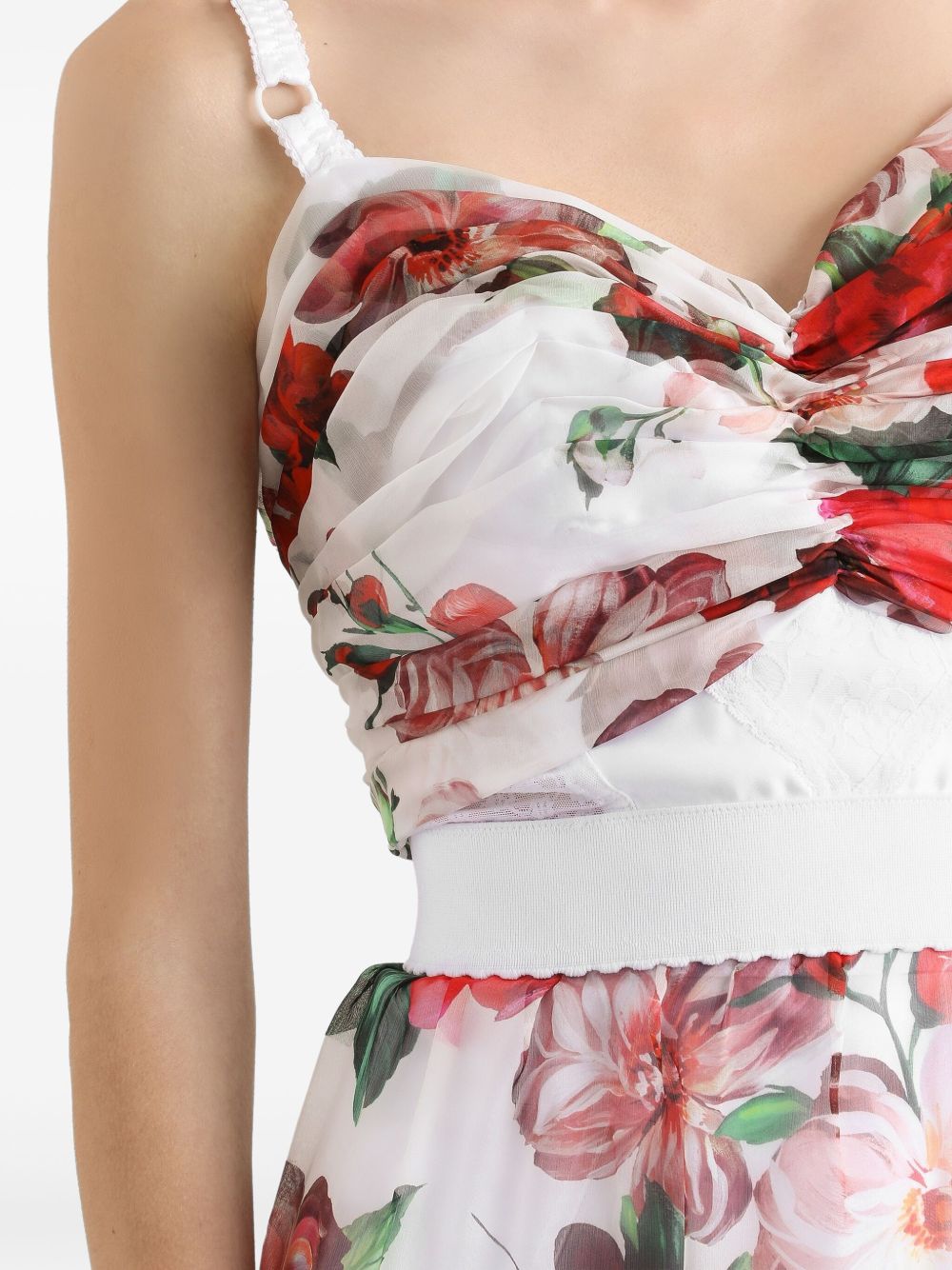 Dolce & Gabbana Rose Print Bustier Top In Marquisette And Chiffon