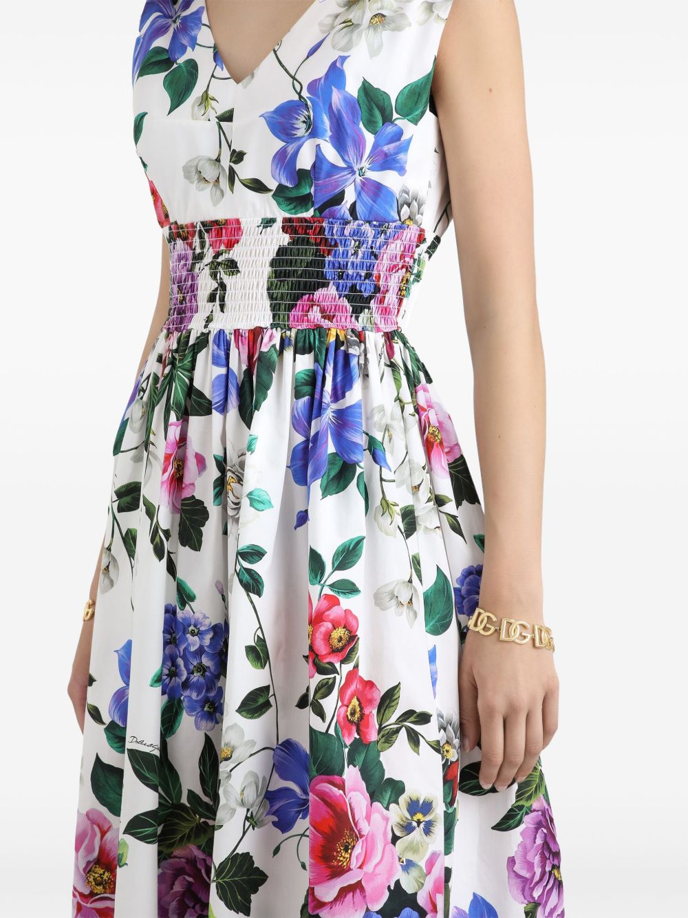 Dolce & Gabbana Cotton Midi Dress In With Floral Print