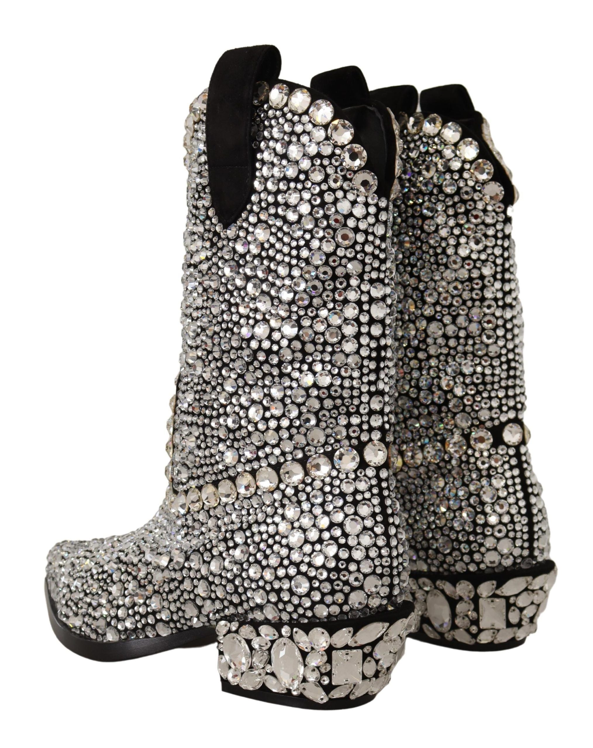 Dolce & Gabbana Crystal-Embellished Suede Black Boots