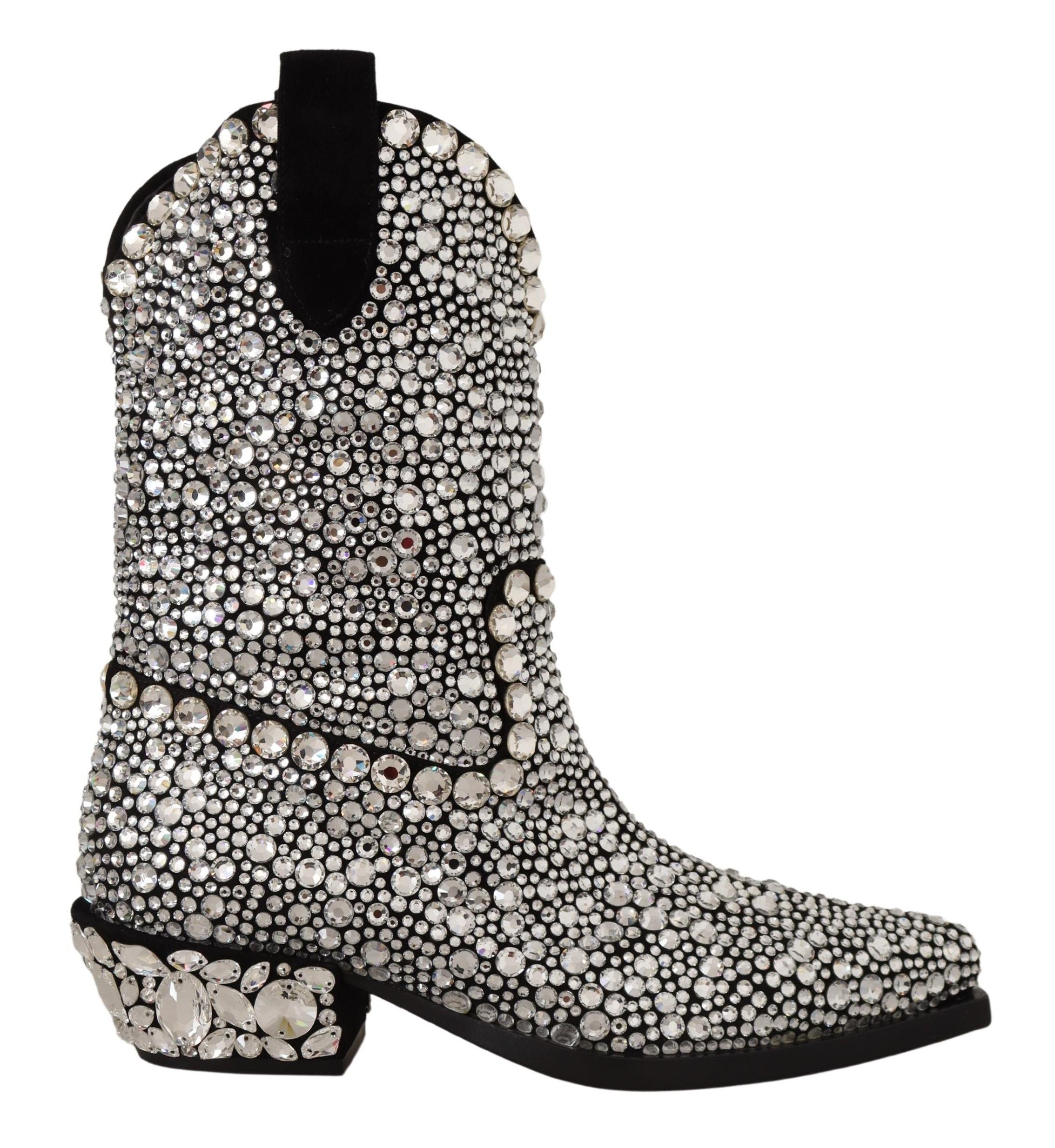 Dolce & Gabbana Crystal-Embellished Suede Black Boots