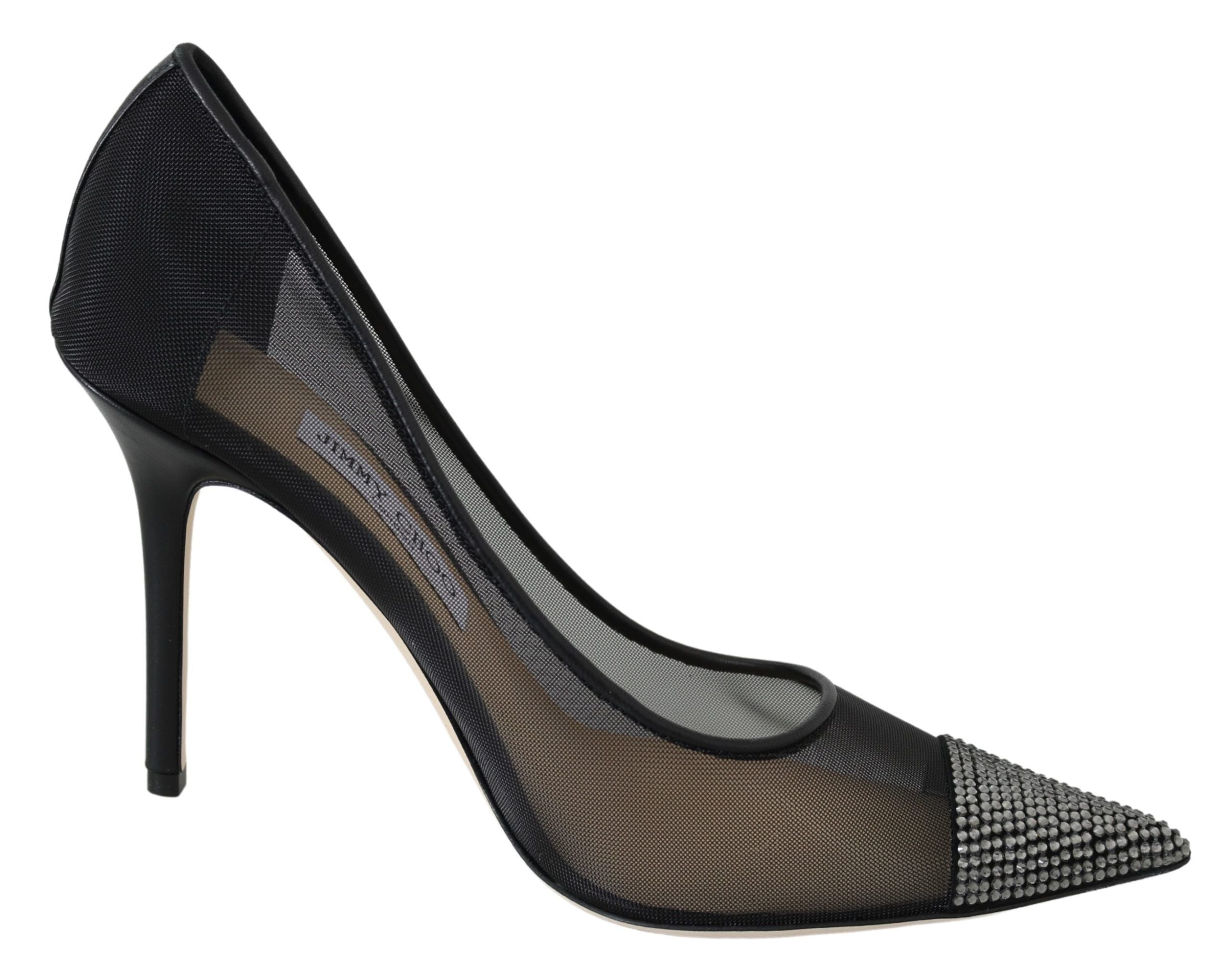 Jimmy Choo Black Mesh Elegant Crystal Pumps
