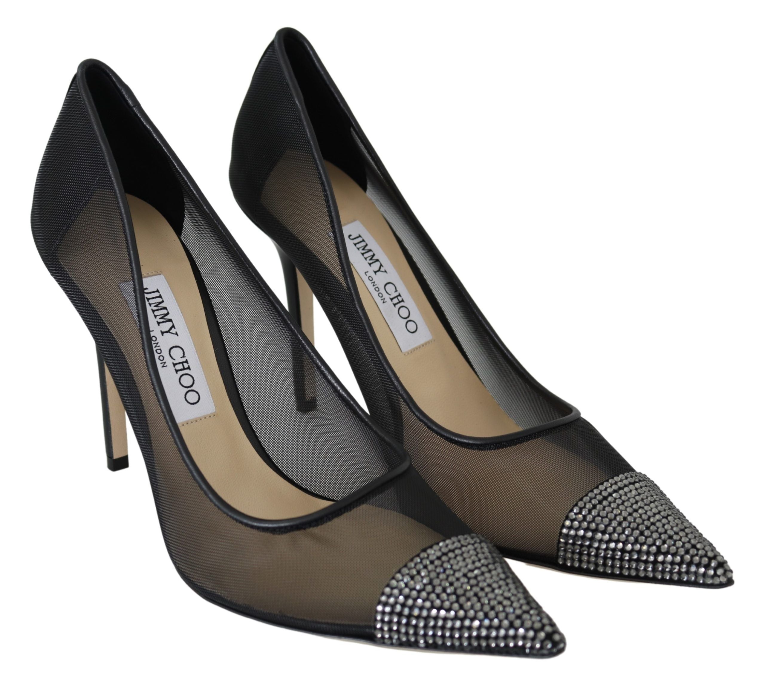 Jimmy Choo Black Mesh Elegant Crystal Pumps