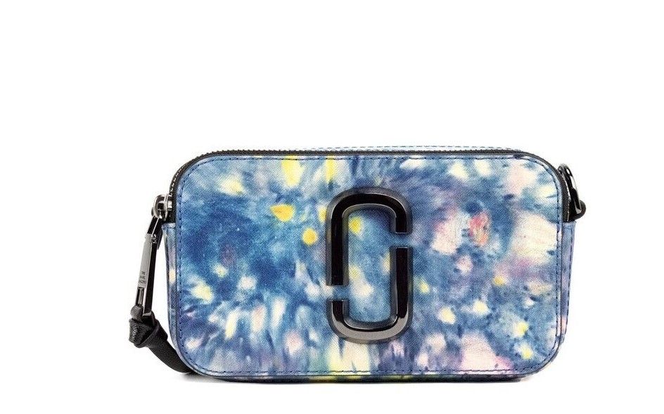 Marc Jacobs The Snapshot Bag Watercolor Printed Leather Shoulder Bag Blue Purse