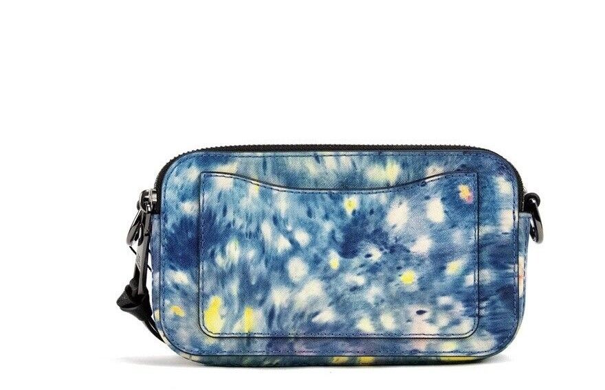 Marc Jacobs The Snapshot Bag Watercolor Printed Leather Shoulder Bag Blue Purse