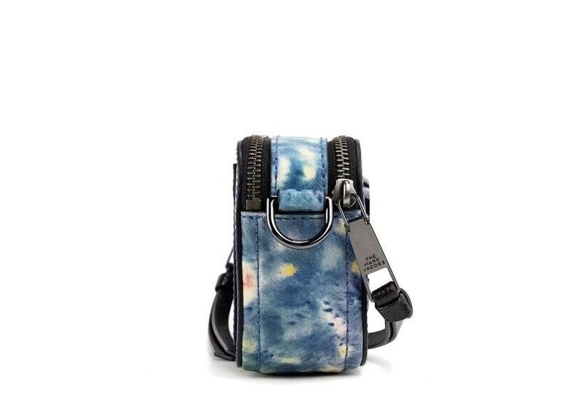Marc Jacobs The Snapshot Bag Watercolor Printed Leather Shoulder Bag Blue Purse