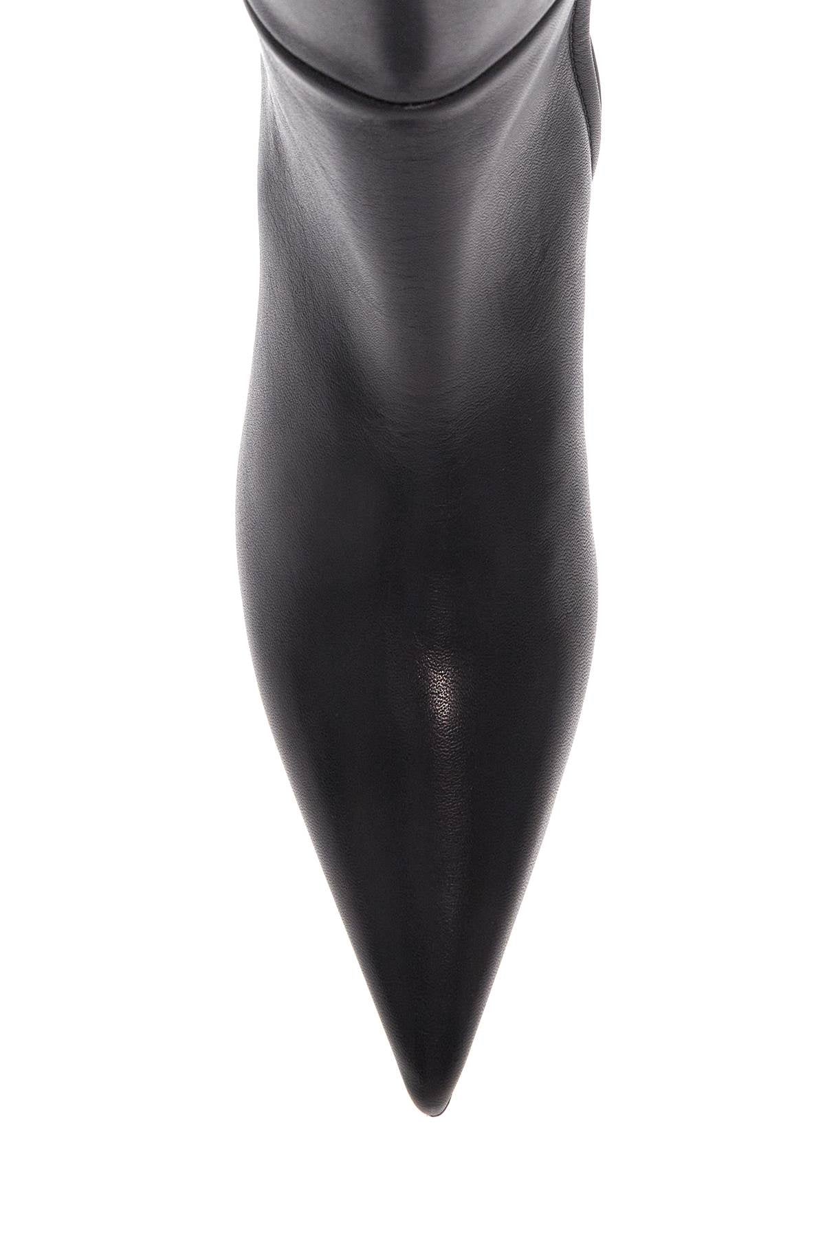 Toteme Leather Knee-High Boots With Low Heel And Pointed Black Toe