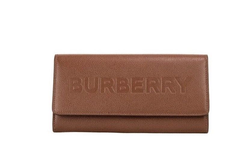Burberry Porter Tan Grained Leather Embossed Continental Clutch Flap Brown Wallet