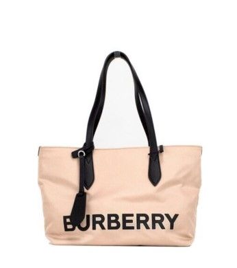 Burberry Small Rose Logo Branded Econyl Nylon Tote Shoulder Handbag Beige Purse