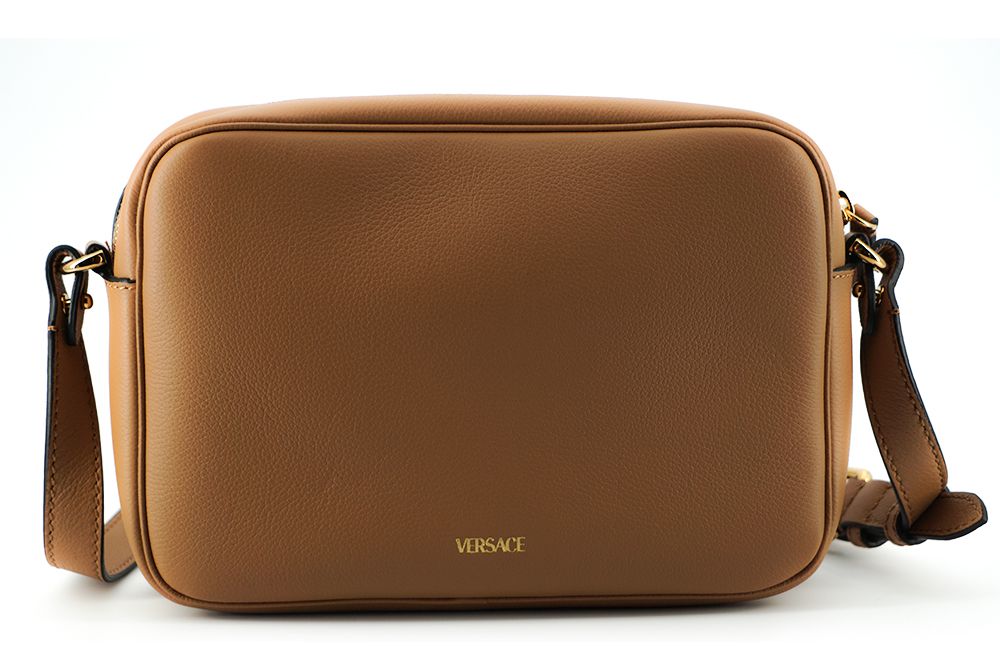 Versace Elegant Leather Camera Case Shoulder Brown Bag