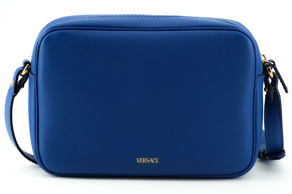 Versace Elegant Calf Leather Camera Case Blue Bag