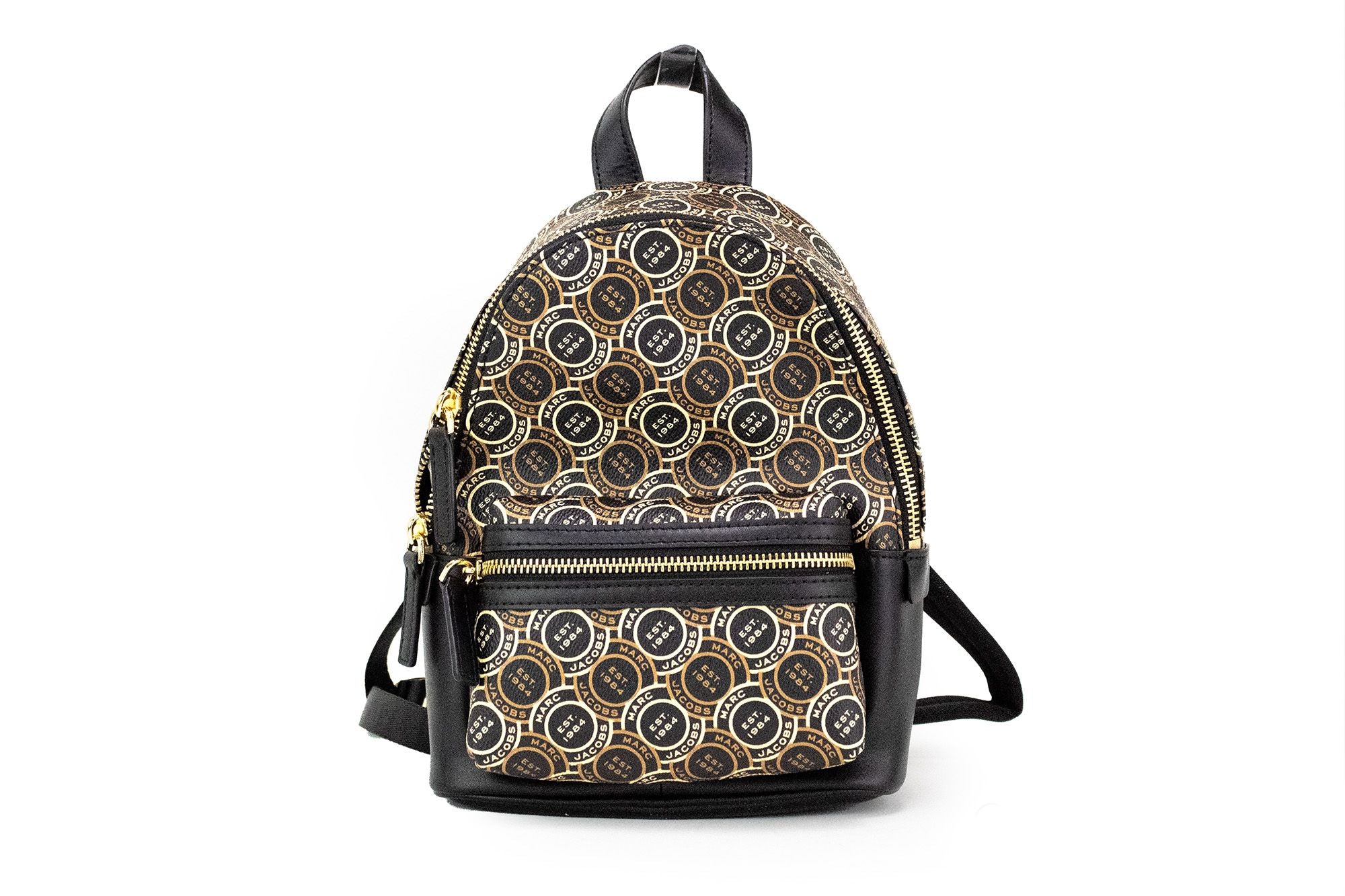 Marc Jacobs Signet Mini Logo Printed Leather Shoulder Backpack Black Bookbag