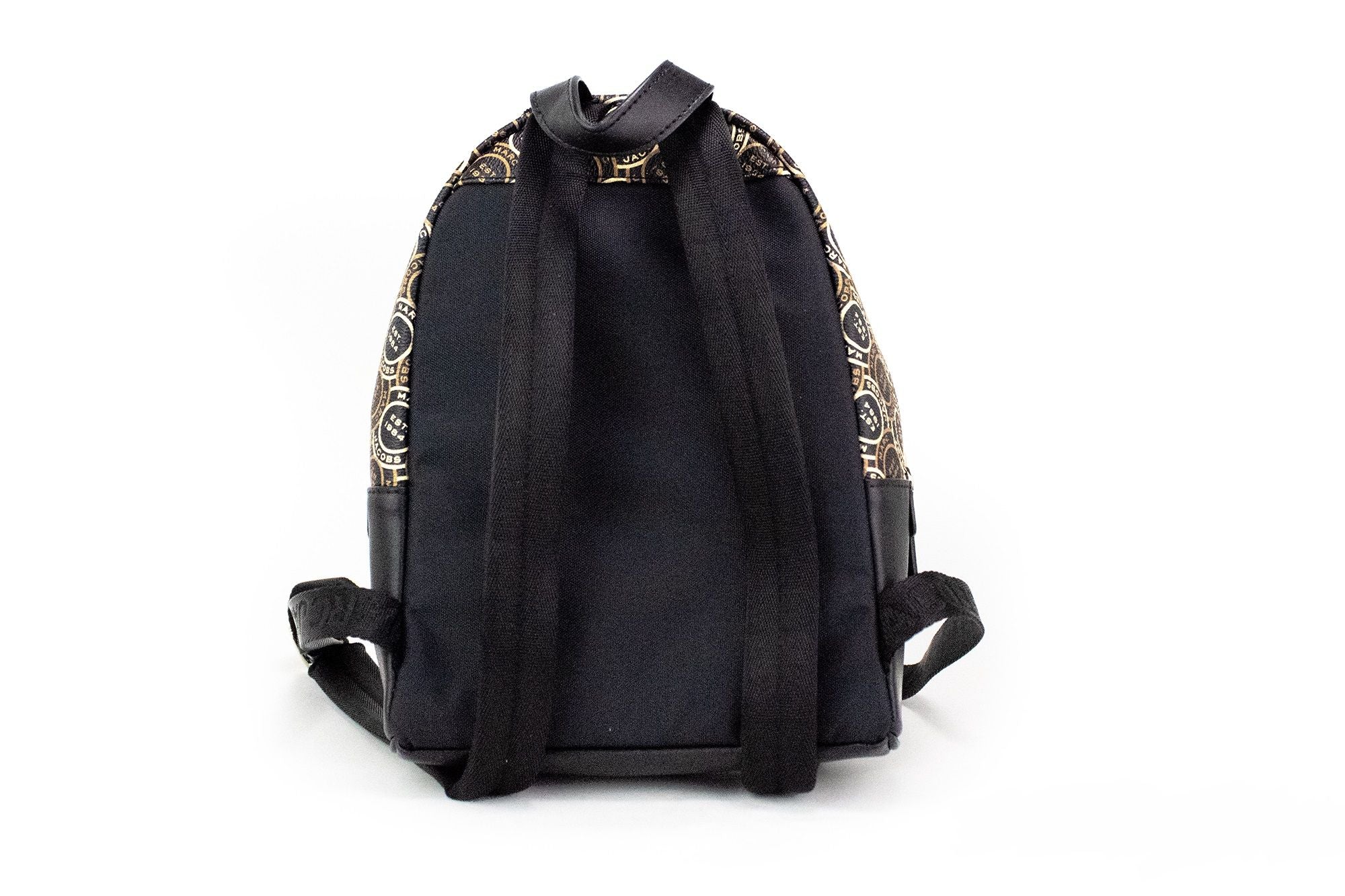 Marc Jacobs Signet Mini Logo Printed Leather Shoulder Backpack Black Bookbag