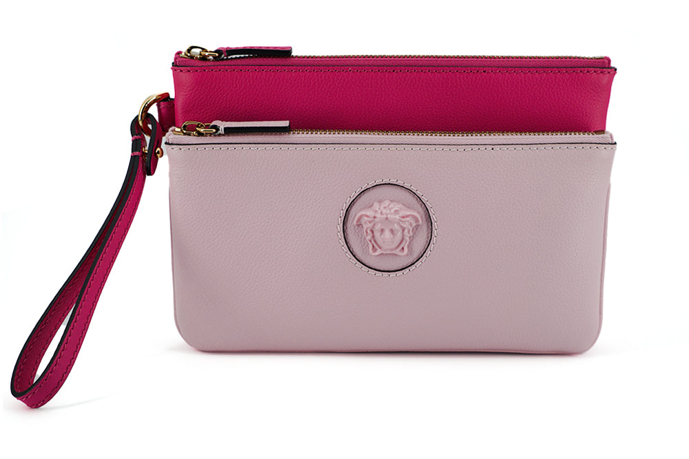 Versace Elegant Leather Pouch Pink Clutch