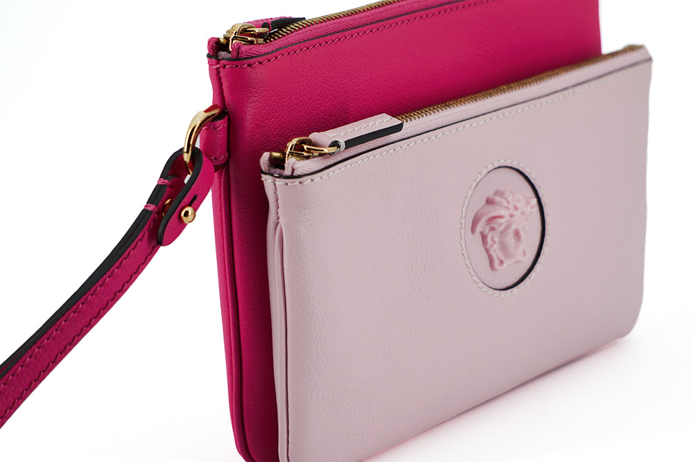 Versace Elegant Leather Pouch Pink Clutch
