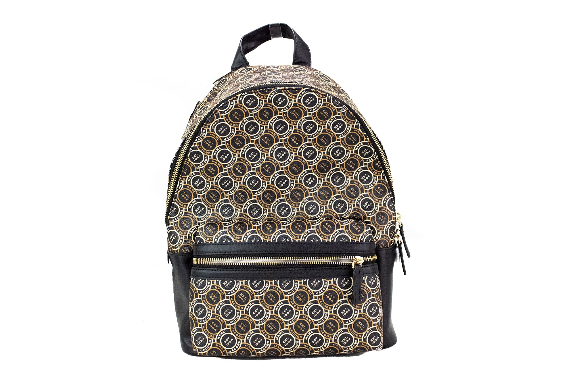 Marc Jacobs Signet Medium Logo Printed Leather Shoulder Backpack Black Bookbag