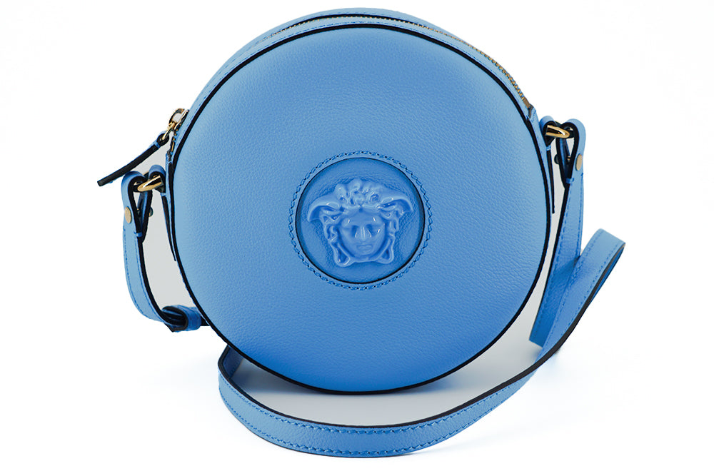 Versace Blue Leather Chic Round Shoulder Bag