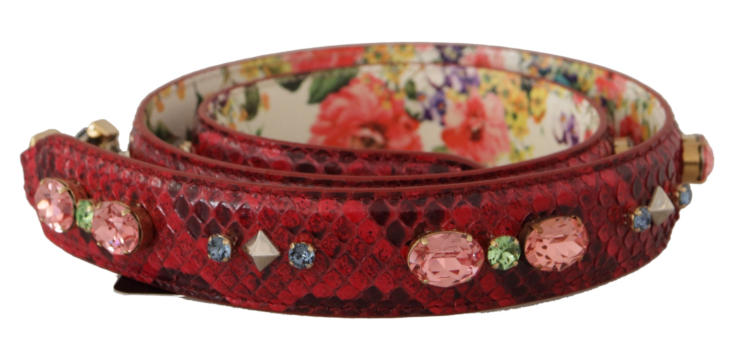 Dolce & Gabbana Elegant Python Leather Bag Red Strap