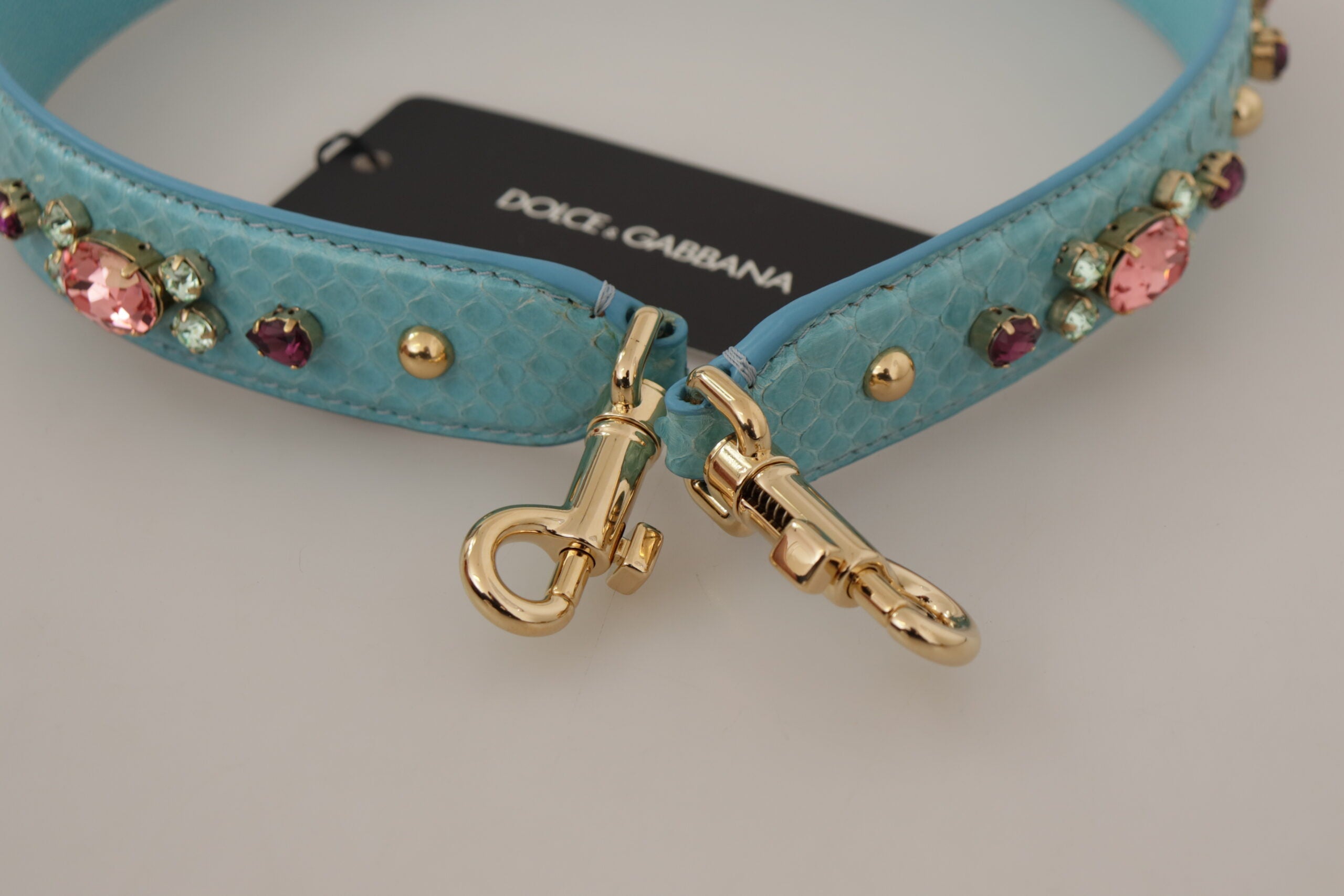 Dolce & Gabbana Elegant Leather Bag Strap With Blue Gold Accents
