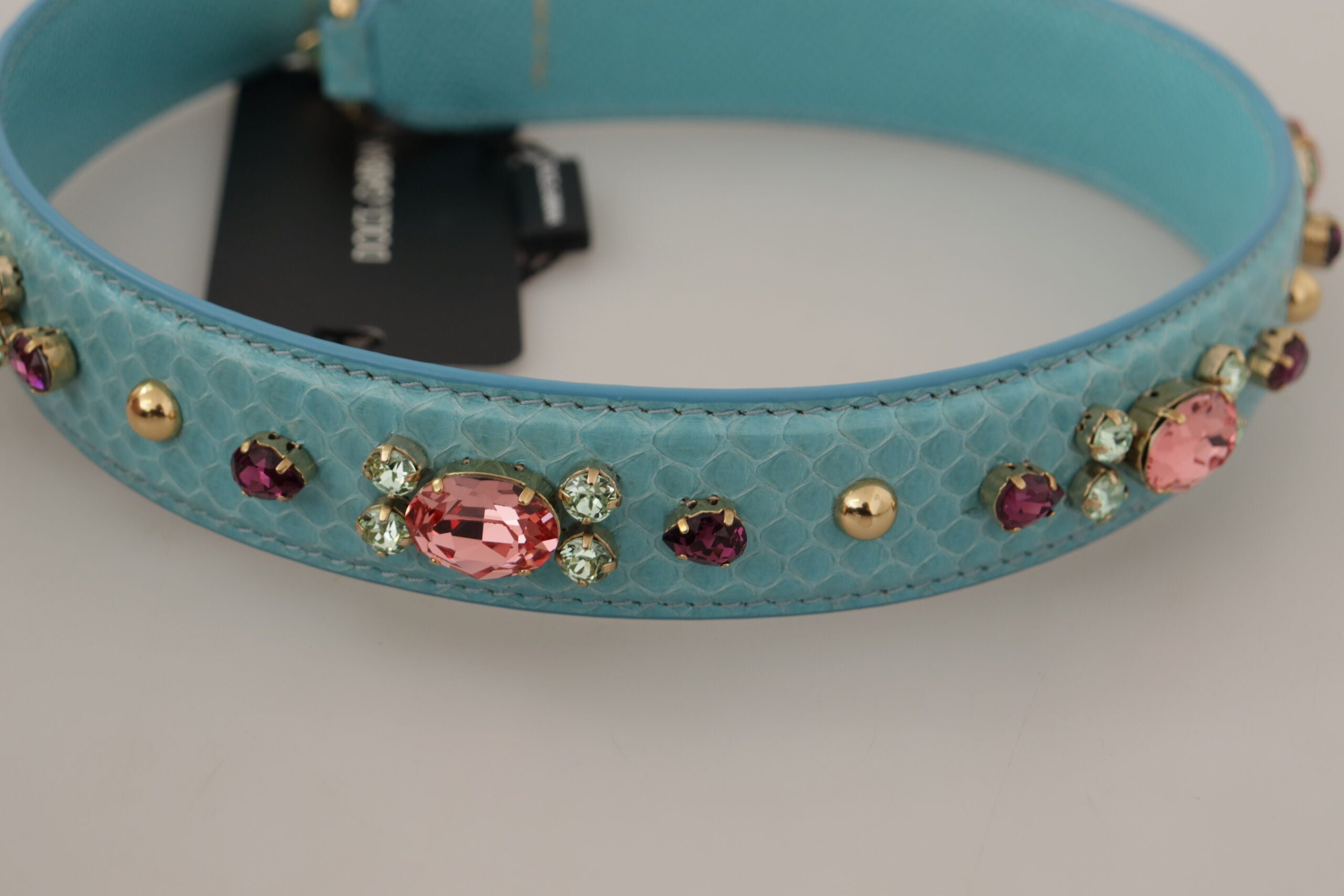 Dolce & Gabbana Elegant Leather Bag Strap With Blue Gold Accents